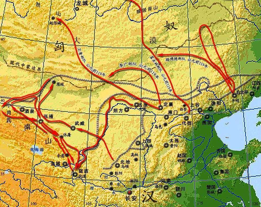 漢武帝與匈奴戰爭示意圖 漢武帝與匈奴戰爭示意圖